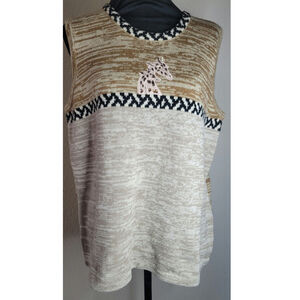 Storybook Knits Vintage Safari Sweater Vest With Giraffe Applique Women's Sz XL